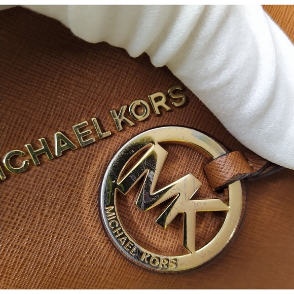 Michael Kors Jet Set Brown Crossgrain Leather Pockets Zipper Tote Shoulder Bag - Picture 4 of 16